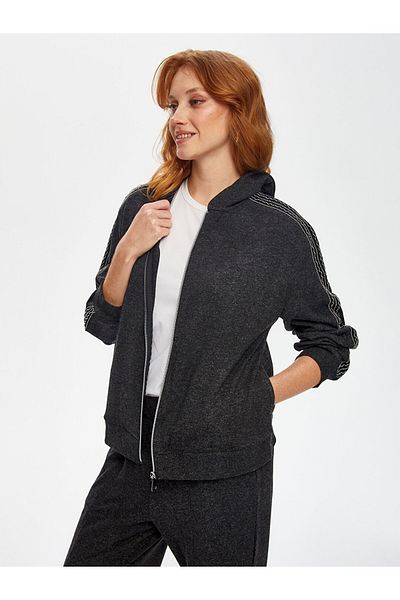 Faik Sönmez Women's Silvery Soft Textured Tracksuit Top U69277