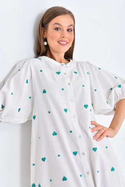Park Karon Rochie lungă cu mânecă cu balon inimă verde