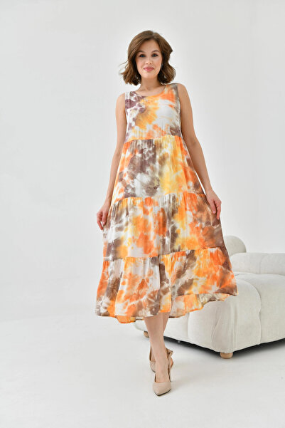 Park Karon Жіноча помаранчева сукня з велосипедним коміром, без рукавів, з во...