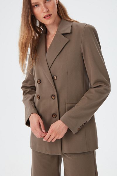 Park Karon Γυναικείο μπουφάν Boyfriend Blazer με κουμπιά χακί