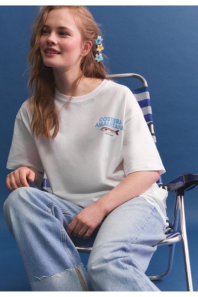 Stradivarius Oversize sardine print T-shirt
