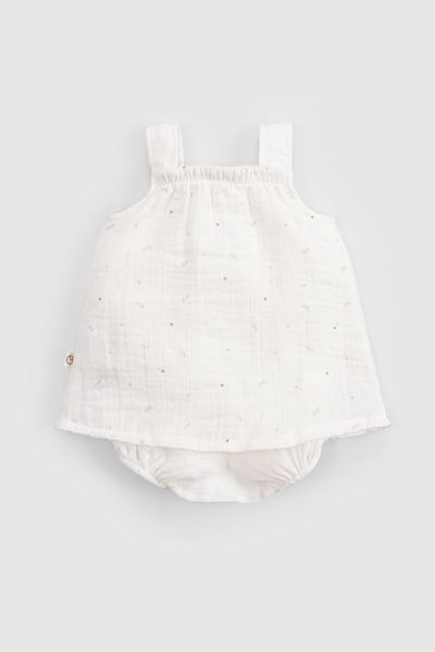 Little Gusto Organic Cotton Muslin Ecru Baby Bodysuit Dress
