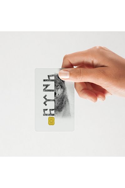 Huggy Craft Turkish Gray Wolf Themed White Background Shiny Credit/Debit Card Covering Sticker (High Quality)
