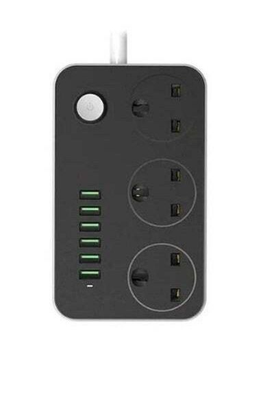 HALAMODO شريط طاقة USB بستة منافذ (قابس الاتحاد الأوروبي) أسود 162 × 97 × 38 مم