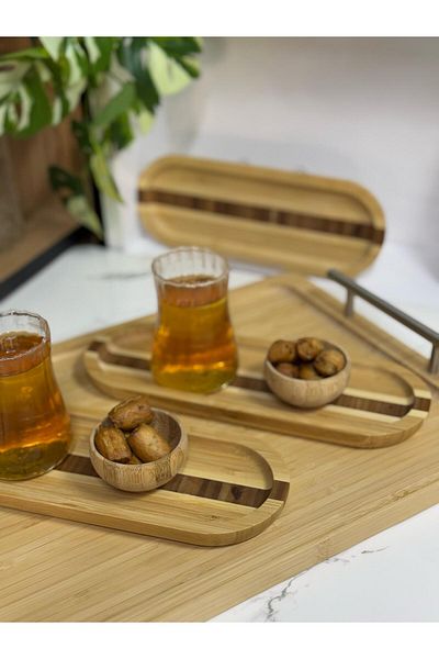 ERKUGO 2 Pieces of Bamboo Heart Patterned Oval Serving Plate, Presentation Plate (25.5 X 9.5 cm)