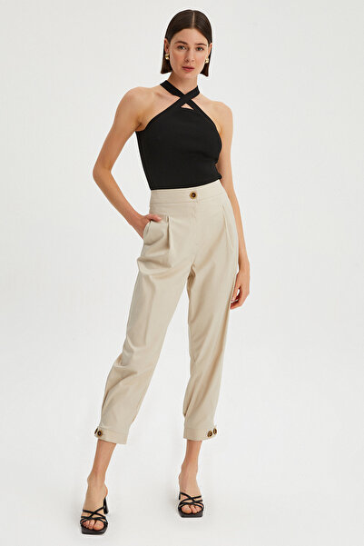 Park Karon Women's Pleated Gabardine Trousers with Leg Detail