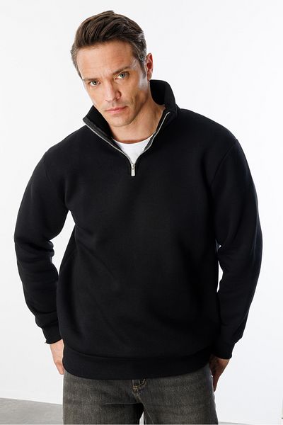 GENIUS STORE Φούτερ Unisex Φούτερ με χαλαρή εφαρμογή από βαμβακερό φλις εσωτερικά με μισό φερμουάρ γιακά