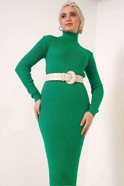 giyze Fitted Long Knitwear Dress Green 23100