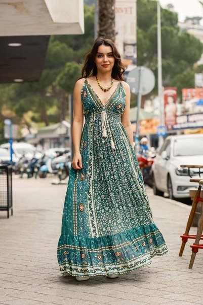 Miss Boheme Yeşil Askılı İtalyan Elbise
