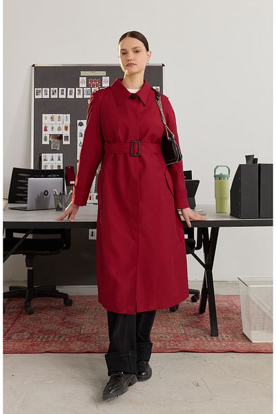 Fatma Atasoy Single Breasted Burgundy Trench Coat