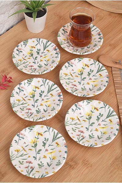 HızlıTrend 6 Pcs Tea Plate Flower Garden