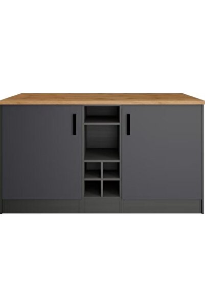 Tdesigno Helios Mutfak Alt Modül 2 Kapaklı -150 Cm Antrasit-tezgah Dahil