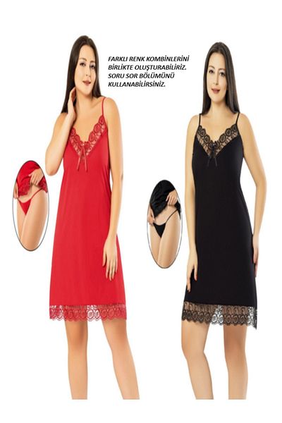 BNM Plus Size (Battal Size) Sling Short Nightgown 2-Piece