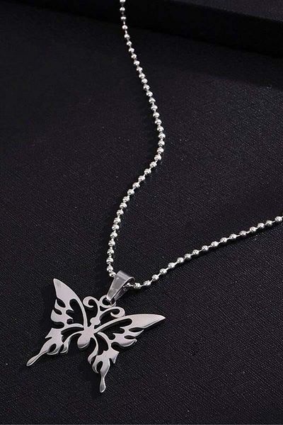 Köstebek New Butterfly Silver Necklace with Chain