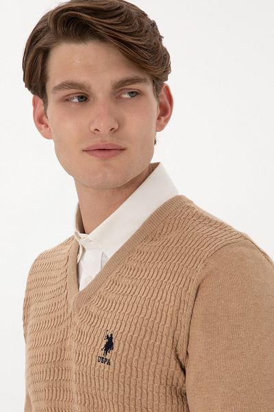 U.S. Polo Assn. Men's Camel Melange Basic Sweater 50288879 -Vr122