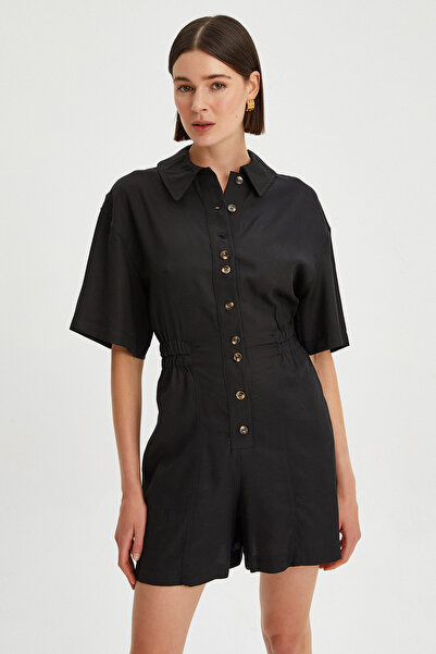 Park Karon Жіночий комбінезон з короткими рукавами, еластичним поясом і ґудзиками