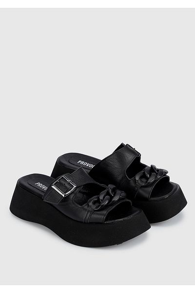 Provoq Women's Slippers - Black Leather
