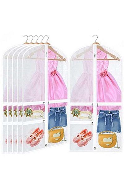 COOYA Set of 6 Dust Bags, Clear Pvc with Pockets, 10.63x7.28x2.68 Inches, For Adults and Kids, White
