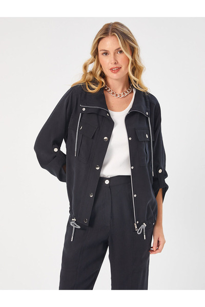 Faik Sönmez Women's Casual Form Jacket with Pocket and Cord Detail U68255