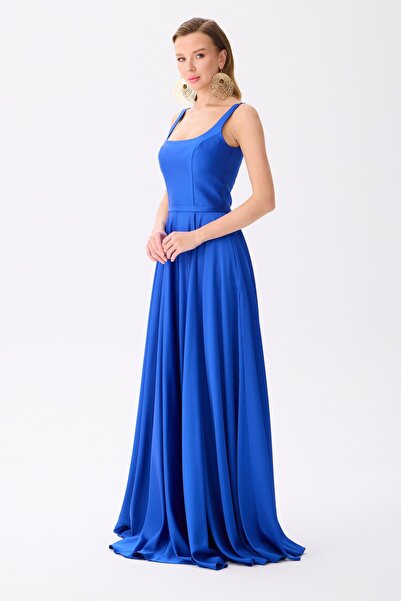 Carmen Saks Kare Yaka Saten Abiye Elbise