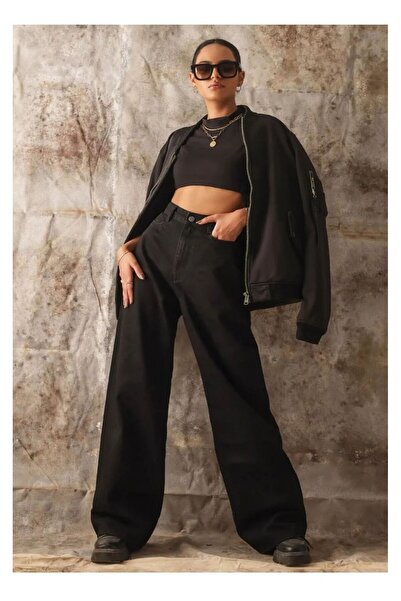 Shield Life Crne palazzo farmerke širokih nogavica Visok struk široke i labav...