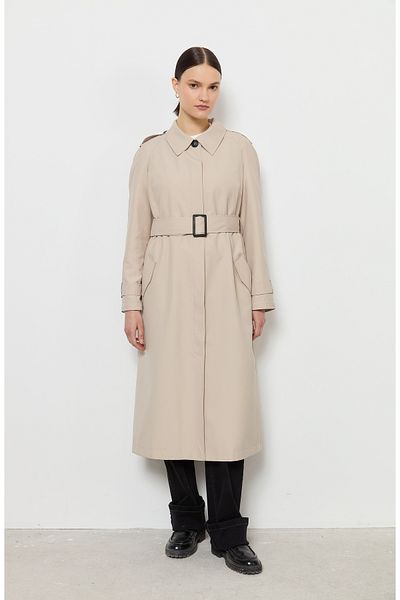 Fatma Atasoy Single Breasted Stone Trench Coat