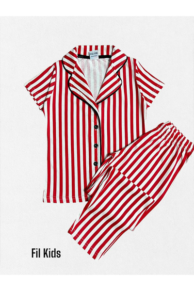 Fil Kids Лятна пижама за момиче, 100% памучна, червена, с къс ръкав и копчета...