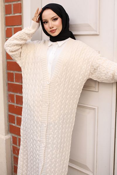 giyze Buttoned Long Knitwear Cardigan Ecru 377