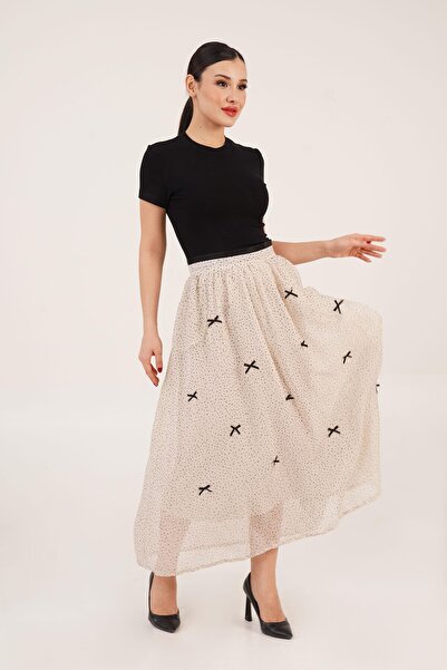 Hipo Trend Спідниця з камінням, з плямами та бантиками, з деталями з шифону