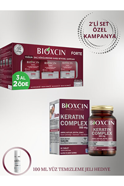 Bioxcin Forte Şampuan 3X300 ml 3 AL 2 ÖDE+ Keratin Complex 500 Mg 60 Tablet +100 ML YÜZ TEMİZLEME JELİ