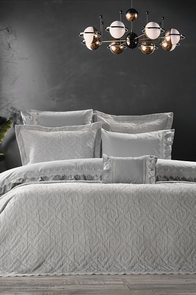 ZEBRA CASA Lisbon 8 Piece Double Gray Bedspread Set / Gray