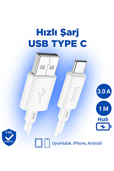 Hoco X88 3a Type-c To Usb Iphone Android Uyumlu Hızlı Şarj Veri Kablosu Beyaz...
