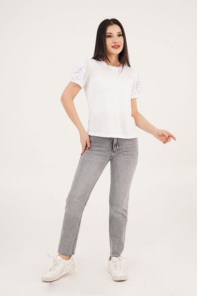 Hipo Trend White Blouse with Shoulder Rose Detail