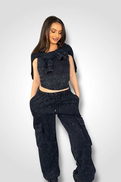 BOMBFIT Dark Cloud 3-Piece Outfit (PANTS, TOP AND WIDE-SLEEVED SWEATSHIRT)
