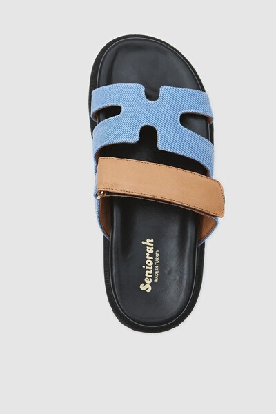 Seniorah Papuci de damă din piele Diva - Blugi albastru-brun