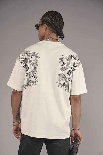king brich Μπλουζάκι με έθνικ μοτίβο πίσω με στάμπα Oversize Fit