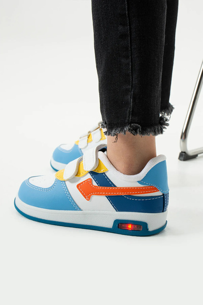 Beınsteps Çocuk Spor Ayakkabı Sneaker Ortopedik Nefes Alır Mavi Turuncu Çocuk ve Bebek Işıklı Spor Ayakkabı
