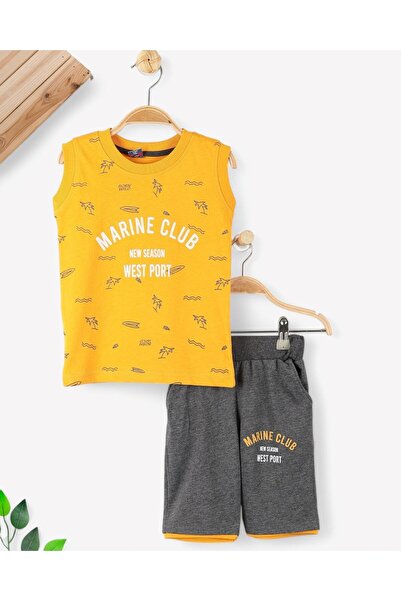 voyyo kids baby Costum de vară cu imprimeu marin pentru băieți, cu mâneci zer...