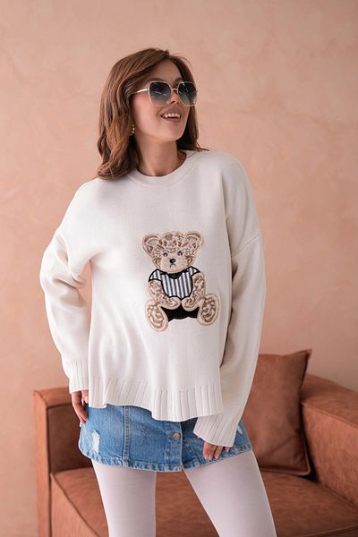 Park Karon Pulover de damă, cu decolteu, cu aplicații, lungi la spate, tricotaje largi