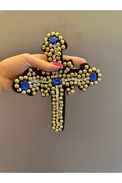 Gönülden Tasarım PLAVI CIRKON KAMEN KRST AMBLEM ŠIVAĆA APLIKACIJA 20X12 CM