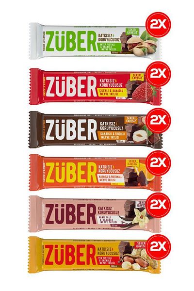 Züber Fruit Bar Feast 40Gr X12 Pieces (Pistachio, Peanut, Strawberry, Hazelnut, Orange, Van