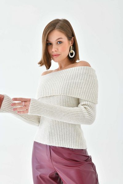 Park Karon Pulover de damă cu guler Madonna slim tricot