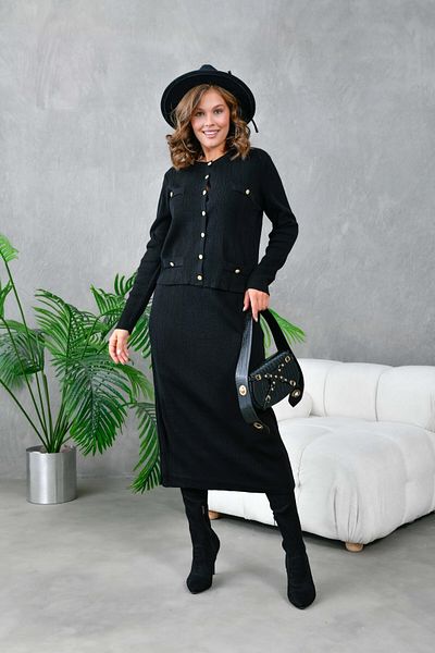 Park Karon Women's Button Detailed Skirt Sweater Double Knitwear Set