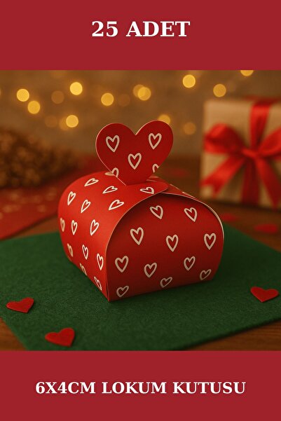 Emtory Home 25 Adet Beyaz Kalpli Kırmızı Model Kalpli Şeker Kutusu -Lokum Kut...