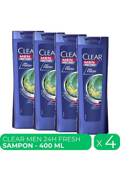Clear Men 24H Fresh, sampon anti-matreata barbati, 4 buc x 400 ml
