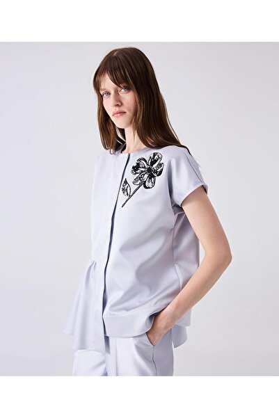 Machka Asimetrik volanlı ve işlemeli bluz