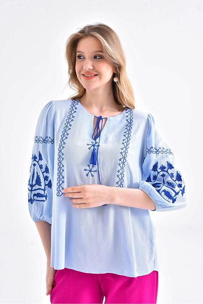 Park Karon Bluză țesută pentru femei cu mânecă lungă brodată - design cu șireturi