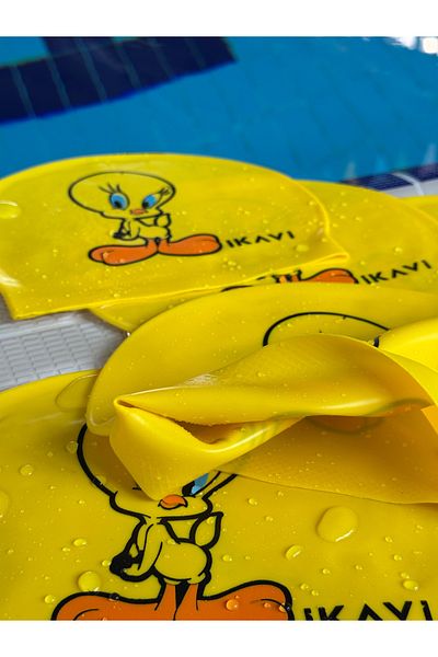 İKAVİ Tweety Printed Silicone Swimming Cap