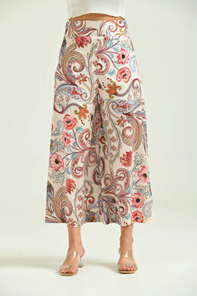 Park Karon Women's Beige Ethnic Printed Skirt Pants