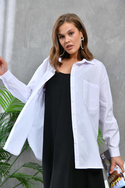 Park Karon Біла сорочка Oversize з попліну - з кишенями